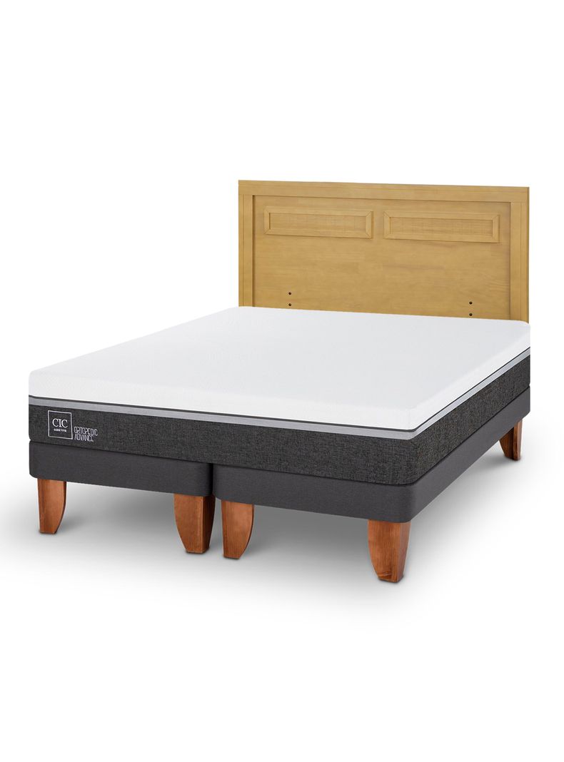 Cama Europea Ortopedic Advance 2 Plazas Base Dividida + Respaldo Milán Mostaza