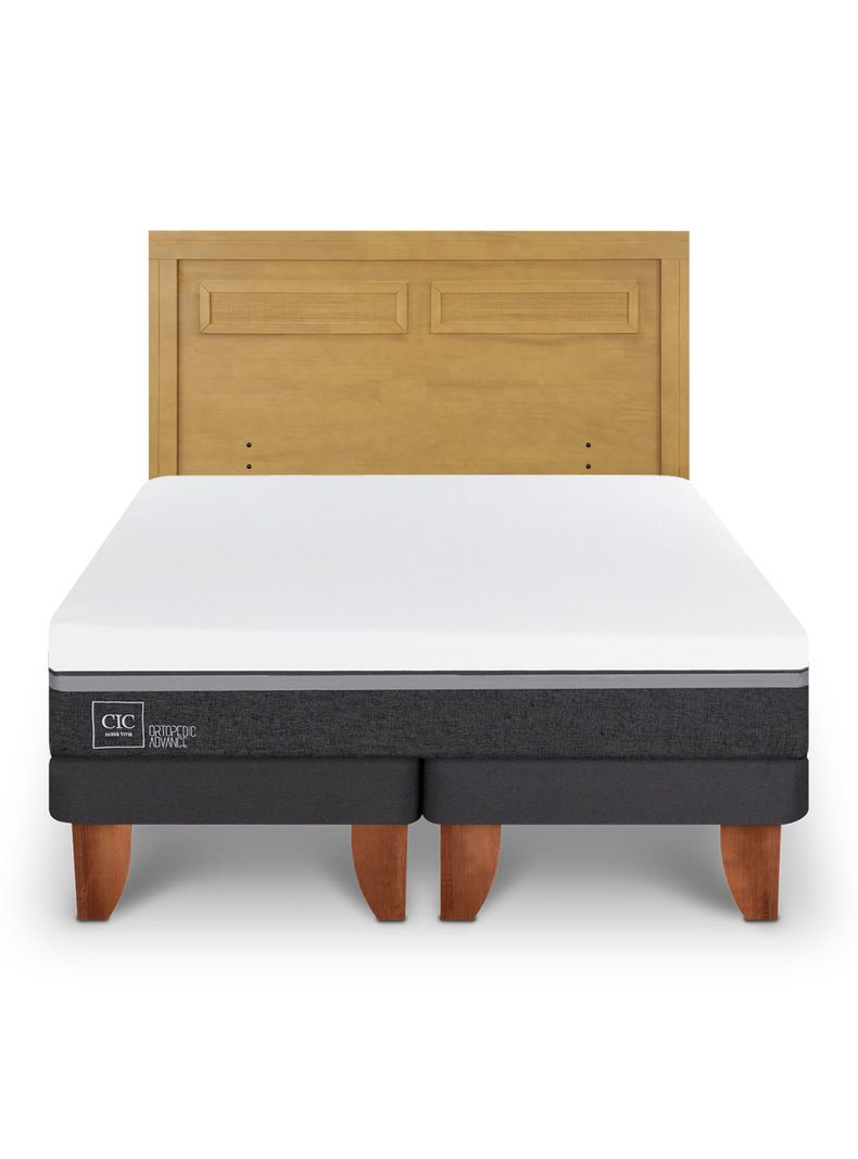 Cama Europea Ortopedic Advance King + Respaldo Milán Mostaza-2