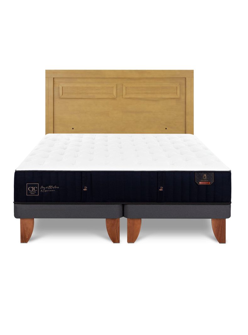 Cama Europea Premium 2 Plazas Base Dividida + Respaldo Milán Mostaza-2