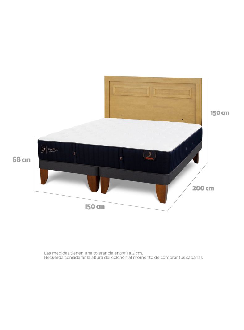 Cama Europea Premium 2 Plazas Base Dividida + Respaldo Milán Mostaza-1