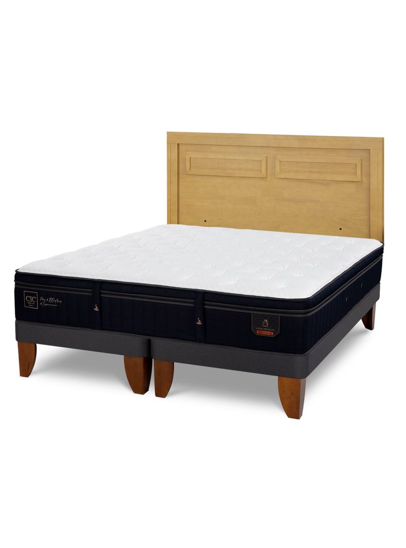 Cama Europea Super Premium King + Respaldo Milán Mostaza