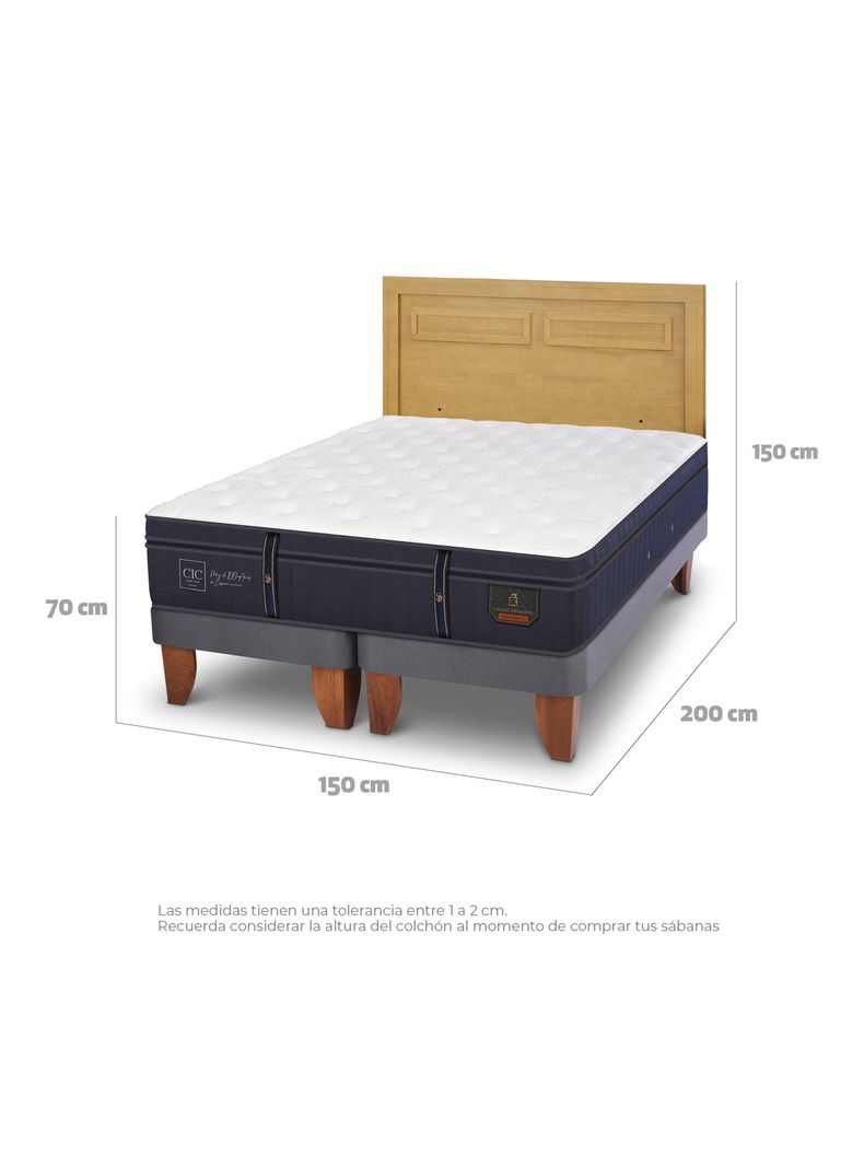 Cama Europea Grand Premium 2 Plazas Base Dividida + Respaldo Milán Mostaza-1