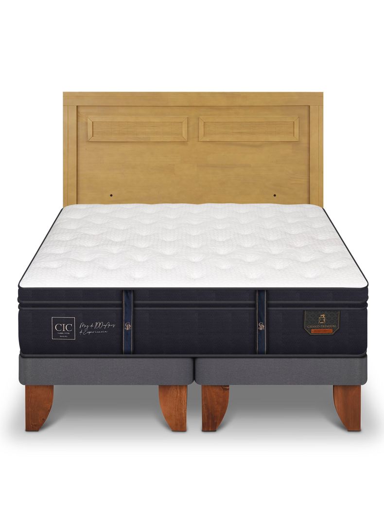 Cama Europea Grand Premium 2 Plazas Base Dividida + Respaldo Milán Mostaza-2
