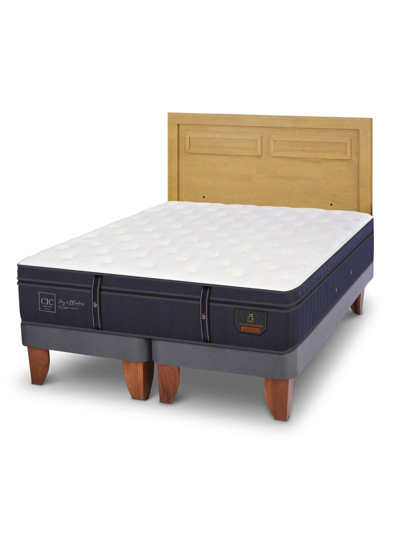 Cama Europea Grand Premium 2 Plazas Base Dividida + Respaldo Milán Mostaza-0