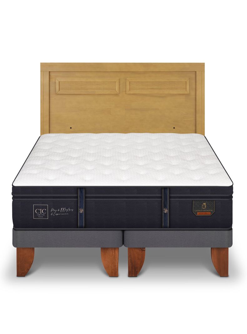 Cama Europea Grand Premium King + Respaldo Milán Mostaza-2