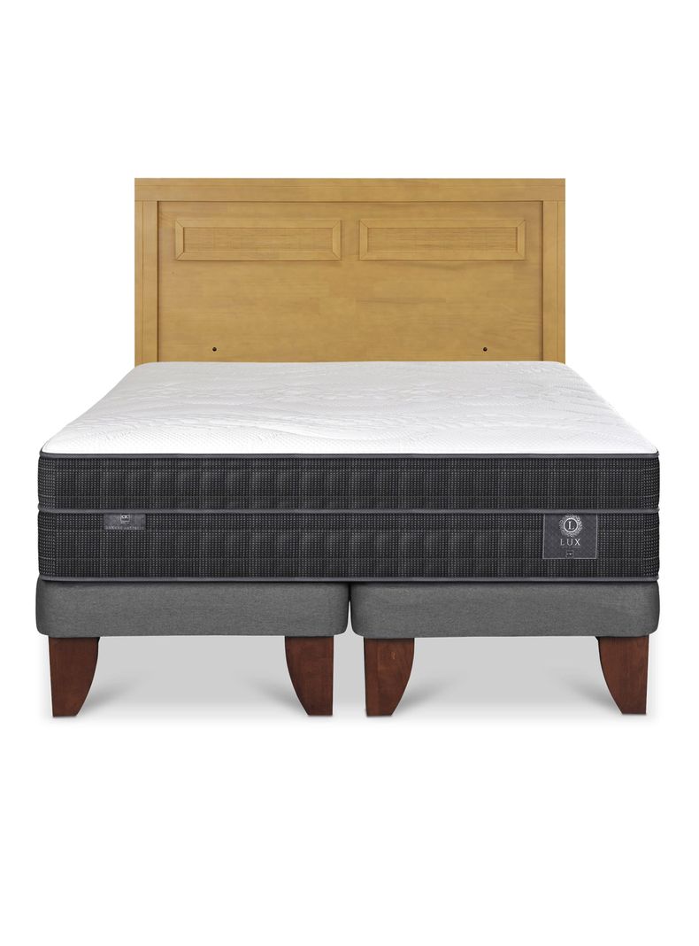 Cama Europea Lux 2 Plazas Base Dividida + Respaldo Milán Mostaza-2