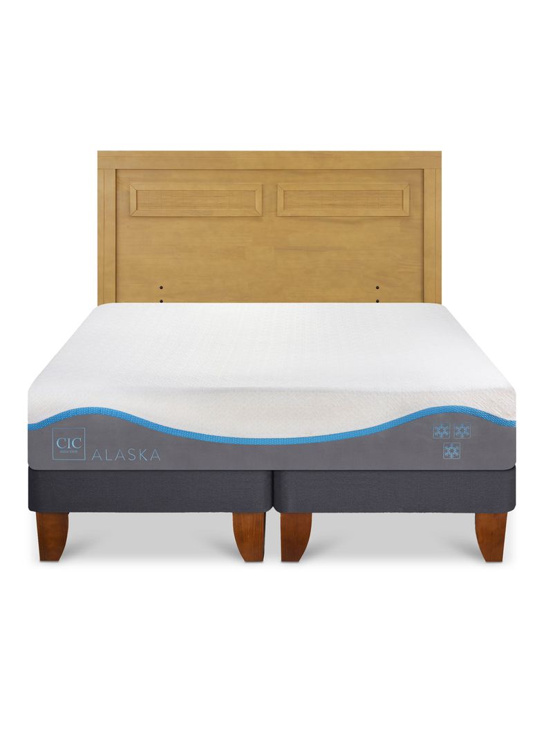 Cama Europea Alaska 2 Plazas Base Dividida + Respaldo Milán Mostaza-2