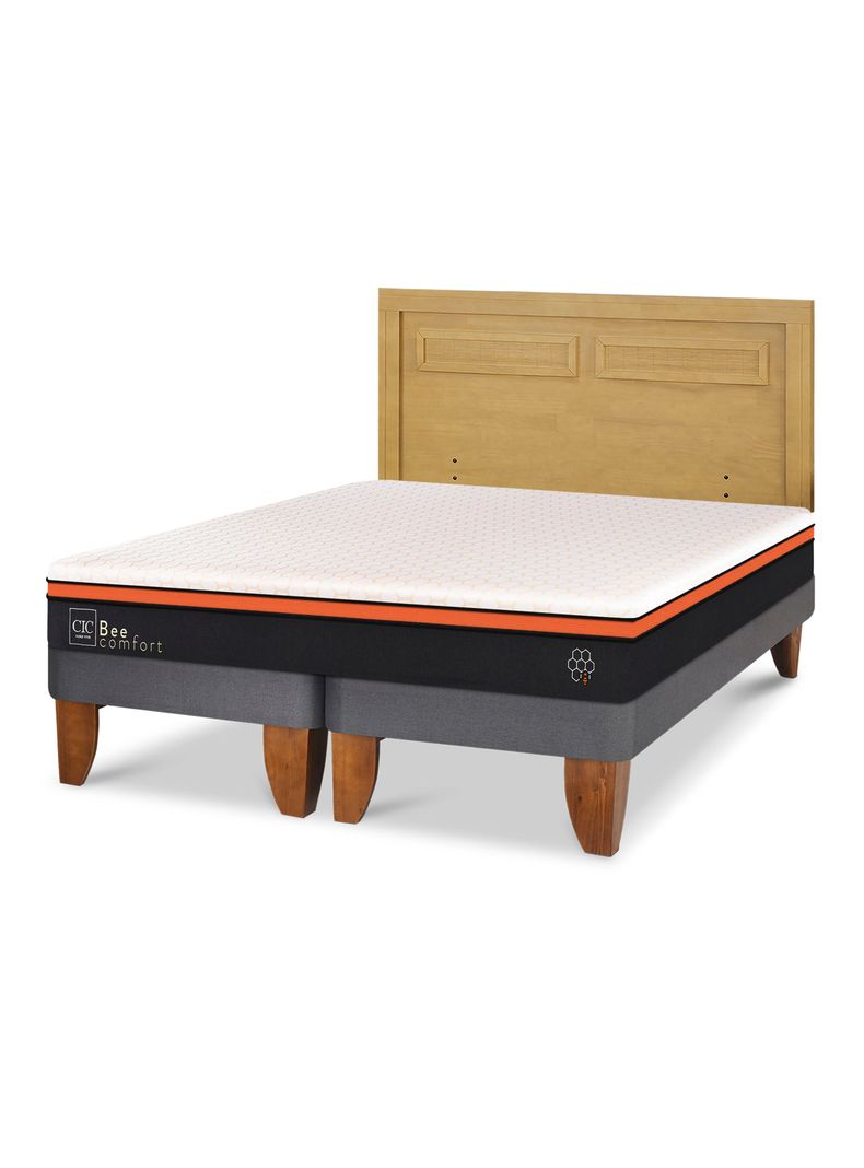 Cama Europea Bee Comfort 2 Plazas Base Dividida + Respaldo Milán Mostaza-0