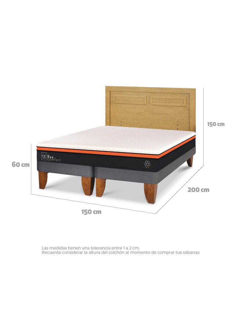 Cama Europea Bee Comfort 2 Plazas Base Dividida + Respaldo Milán Mostaza-1
