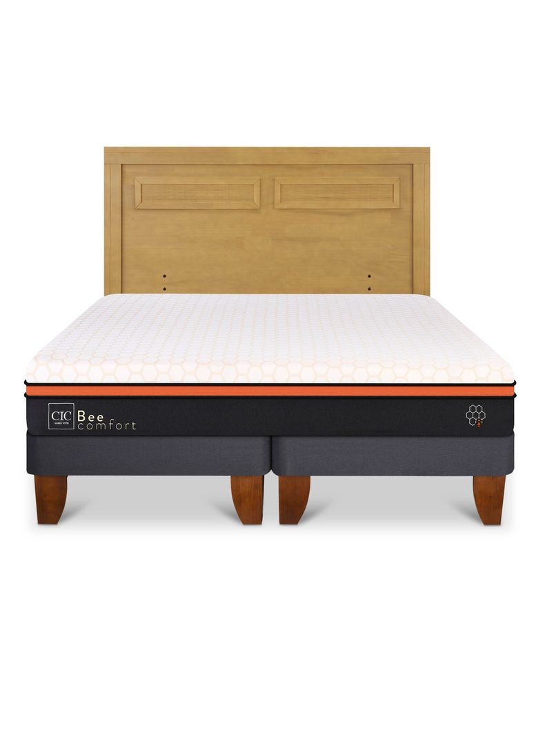 Cama Europea Bee Comfort 2 Plazas Base Dividida + Respaldo Milán Mostaza-2