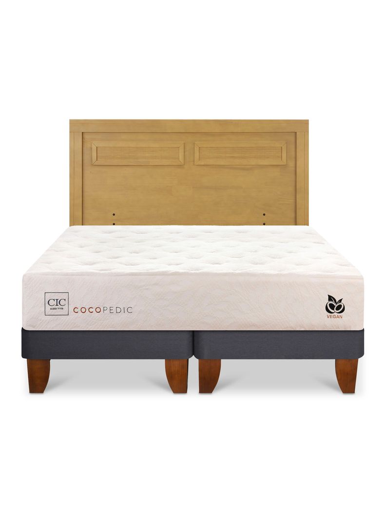 Cama Europea Cocopedic 2 Plazas Base Dividida + Respaldo Milán Mostaza-2