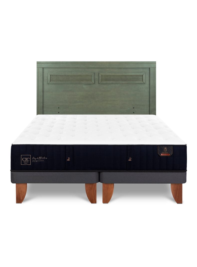 Cama Europea Premium 2 Plazas Base Dividida + Respaldo Milán Olivo-2