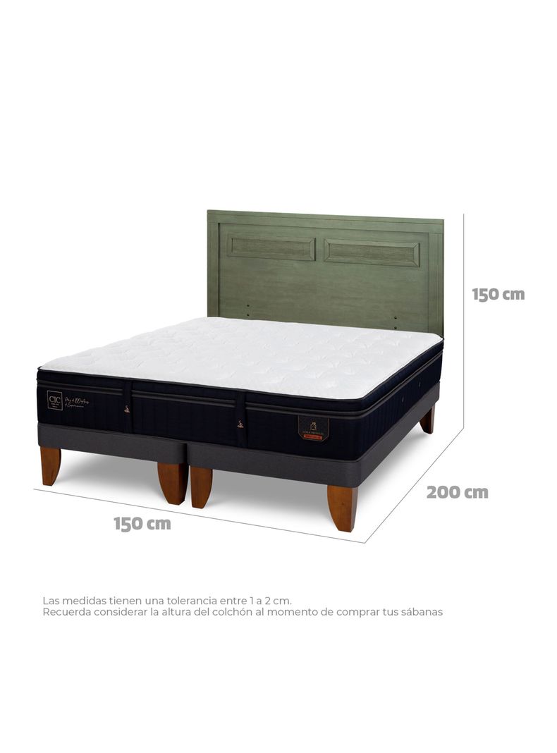 Cama Europea Super Premium 2 Plazas Base Dividida + Respaldo Milán Olivo-1