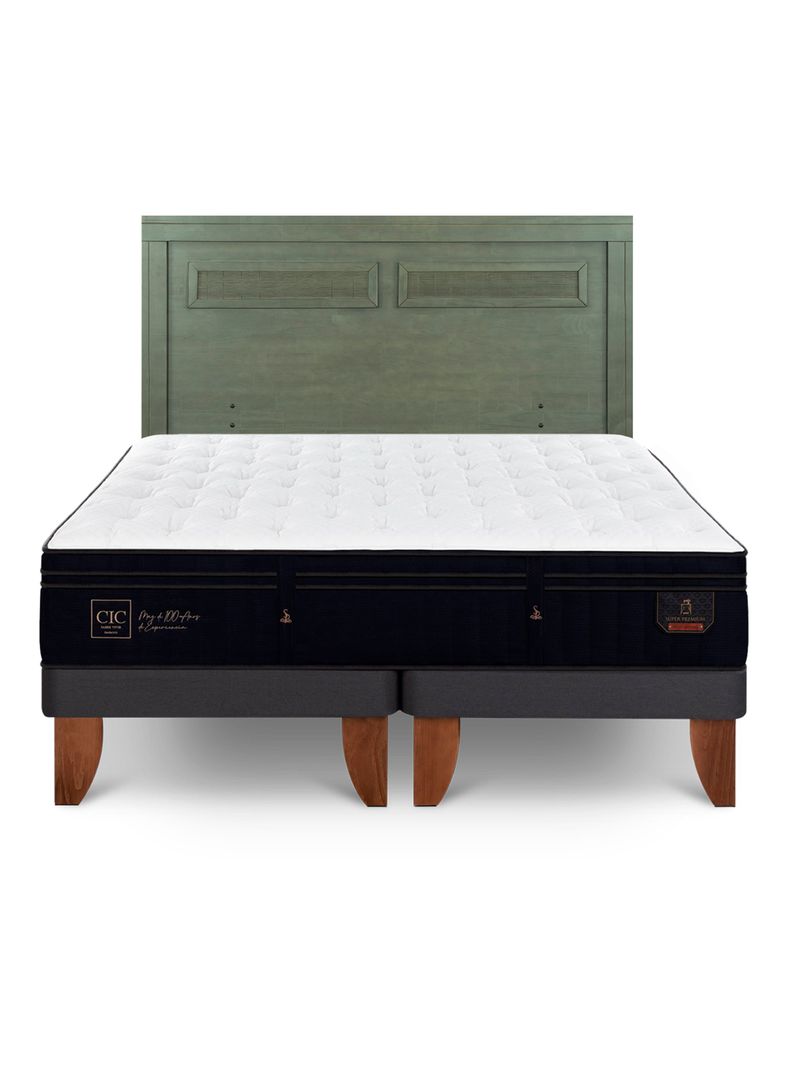 Cama Europea Super Premium 2 Plazas Base Dividida + Respaldo Milán Olivo-2