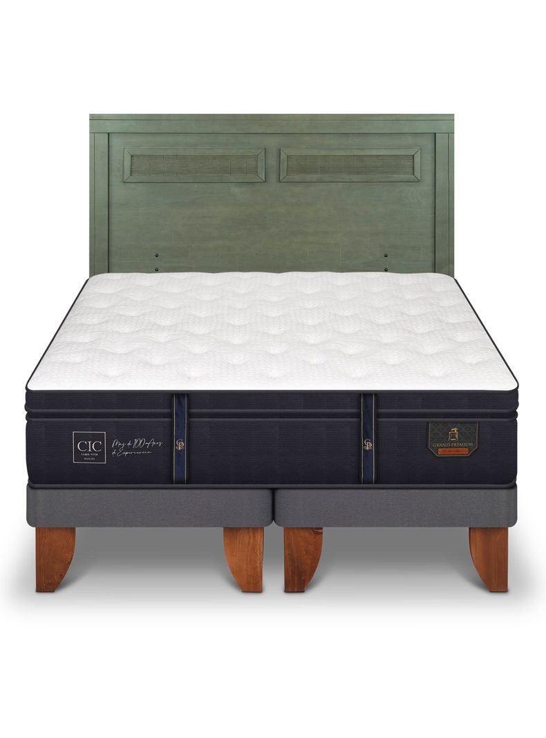 Cama Europea Grand Premium 2 Plazas Base Dividida + Respaldo Milán Olivo-2