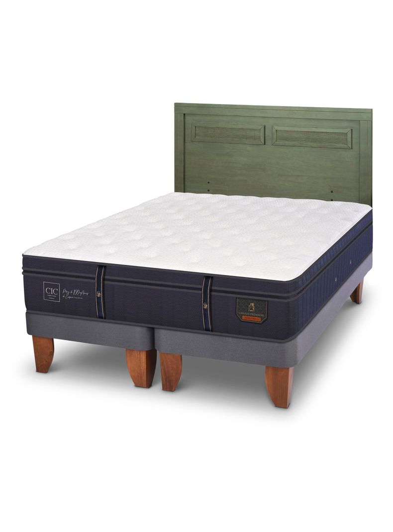 Cama Europea Grand Premium 2 Plazas Base Dividida + Respaldo Milán Olivo-0