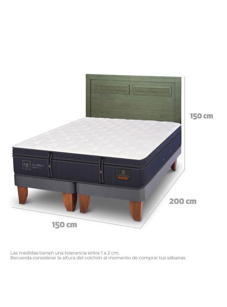 Cama Europea Grand Premium 2 Plazas Base Dividida + Respaldo Milán Olivo-1