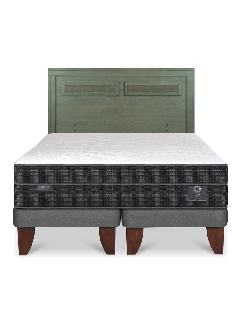 Cama Europea Lux 2 Plazas Base Dividida + Respaldo Milán Olivo-2