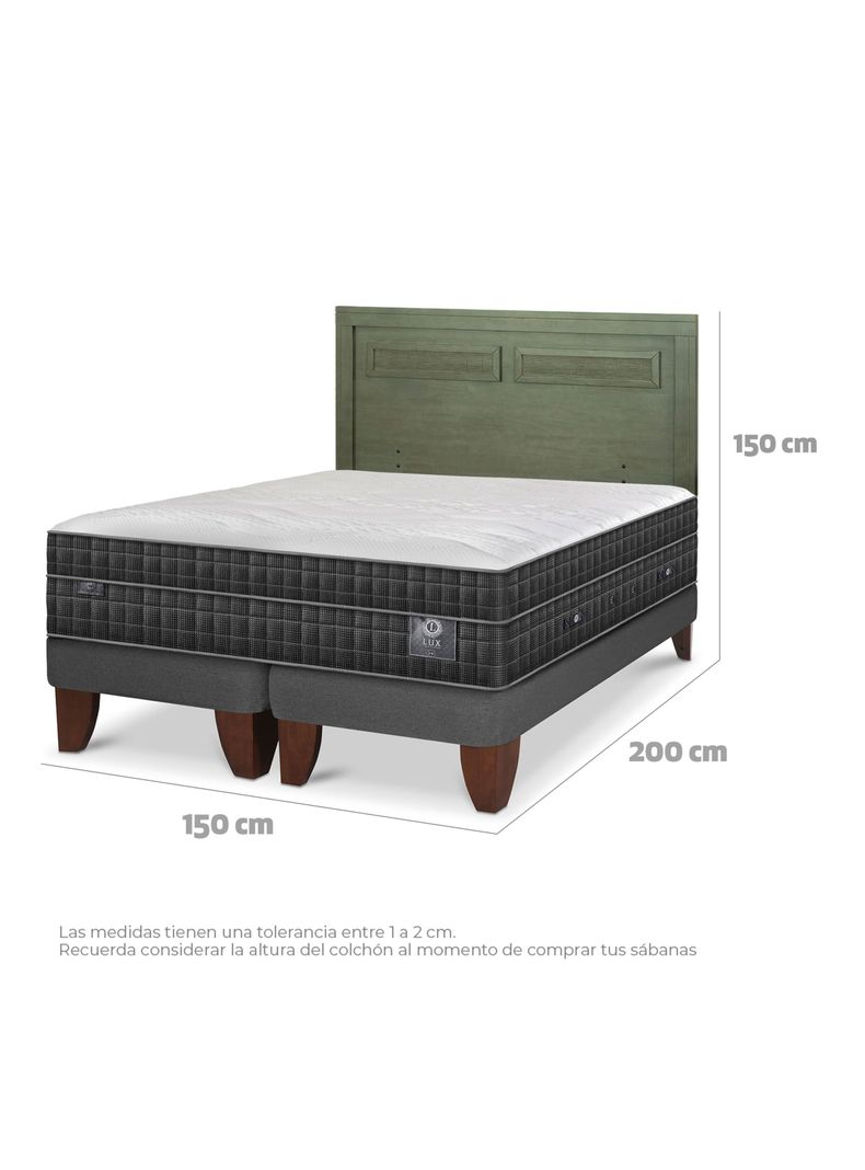 Cama Europea Lux 2 Plazas Base Dividida + Respaldo Milán Olivo-1
