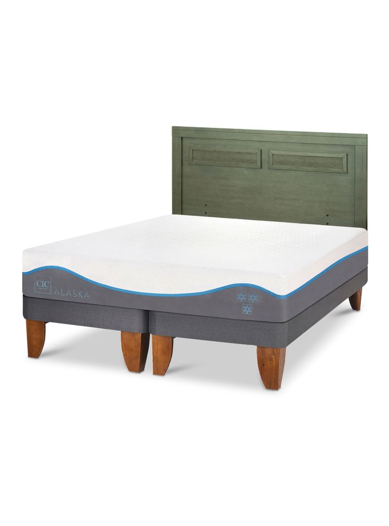 Cama Europea Alaska 2 Plazas Base Dividida + Respaldo Milán Olivo-0