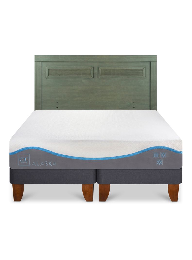 Cama Europea Alaska 2 Plazas Base Dividida + Respaldo Milán Olivo-2