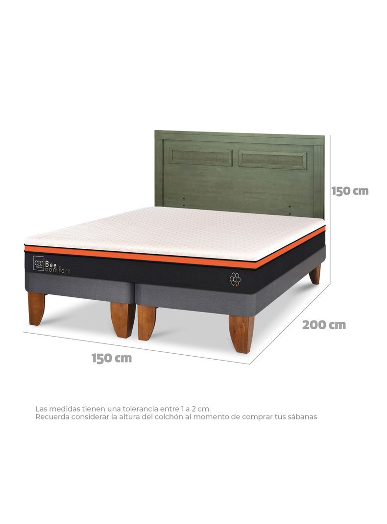 Cama Europea Bee Comfort 2 Plazas Base Dividida + Respaldo Milán Olivo-1