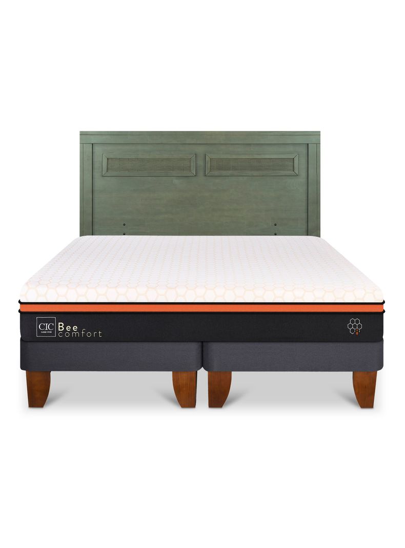 Cama Europea Bee Comfort 2 Plazas Base Dividida + Respaldo Milán Olivo-2