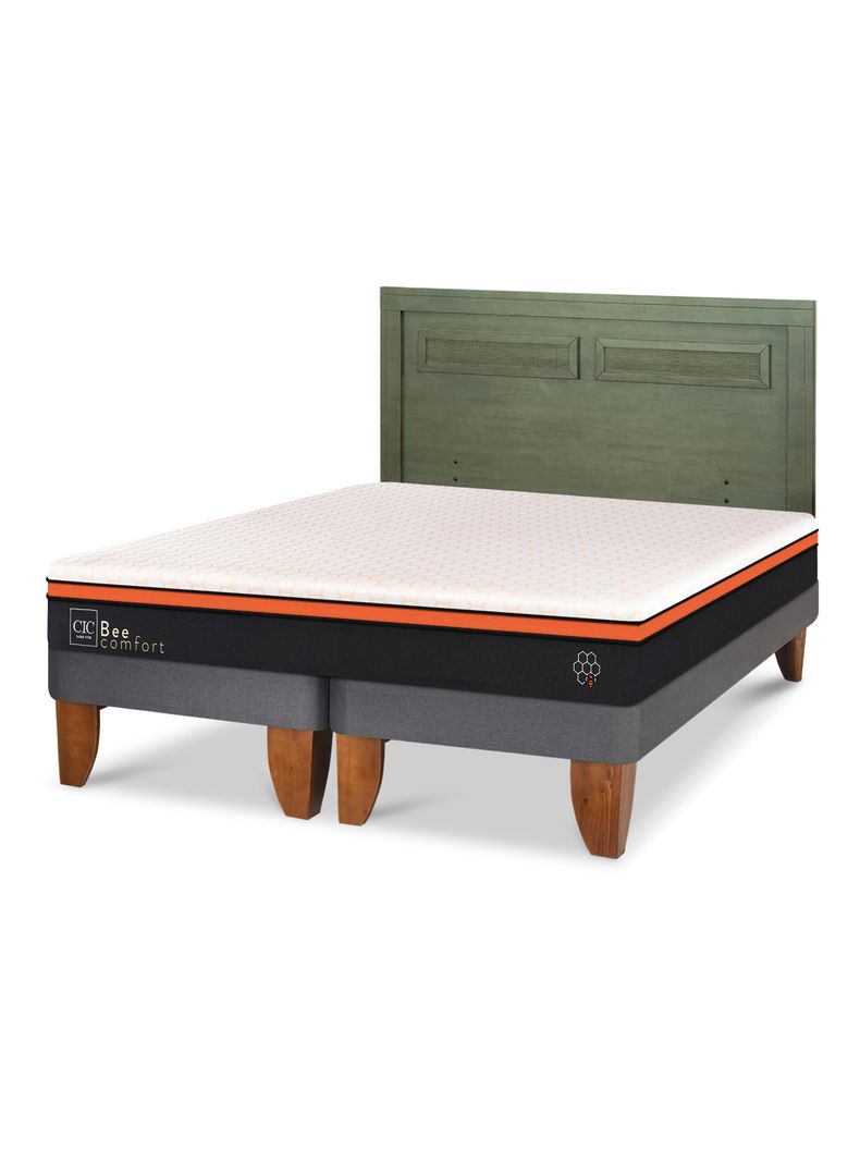 Cama Europea Bee Comfort 2 Plazas Base Dividida + Respaldo Milán Olivo-0