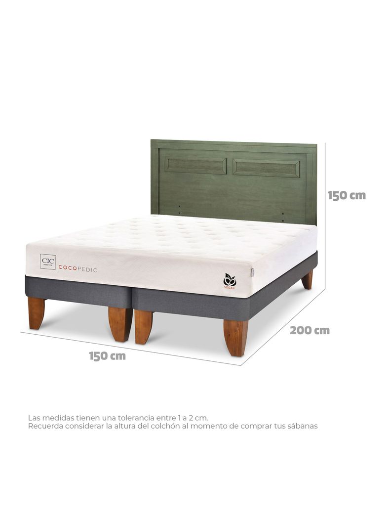 Cama Europea Cocopedic 2 Plazas Base Dividida + Respaldo Milán Olivo-1