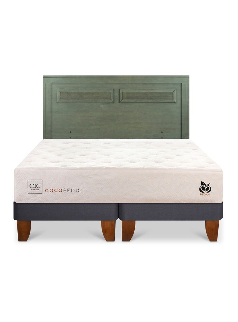 Cama Europea Cocopedic 2 Plazas Base Dividida + Respaldo Milán Olivo-2