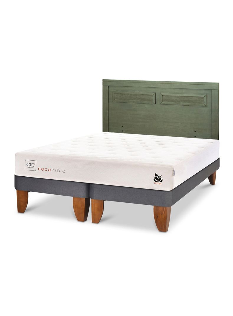Cama Europea Cocopedic 2 Plazas Base Dividida + Respaldo Milán Olivo-0