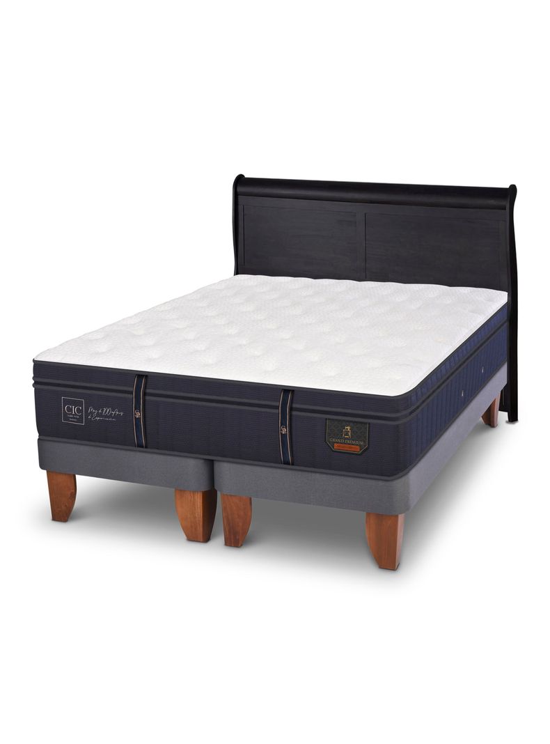 Cama Europea Grand Premium 2 Plazas Base Dividida + Respaldo Miro Negro-0