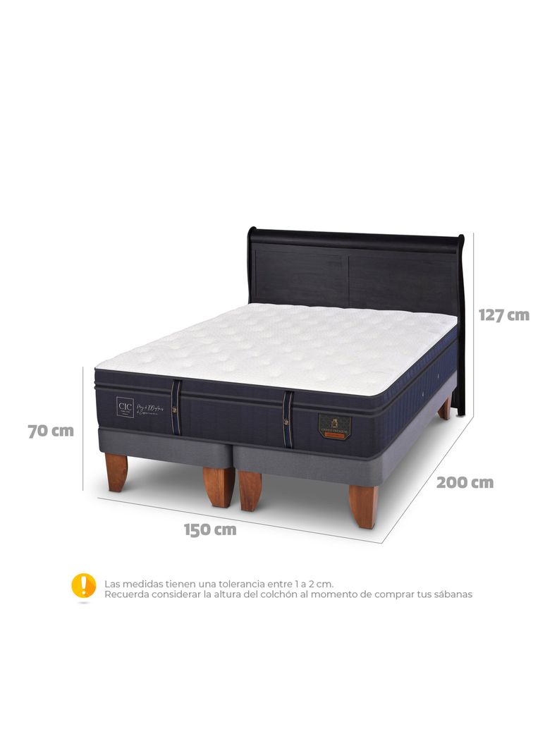Cama Europea Grand Premium 2 Plazas Base Dividida + Respaldo Miro Negro-1