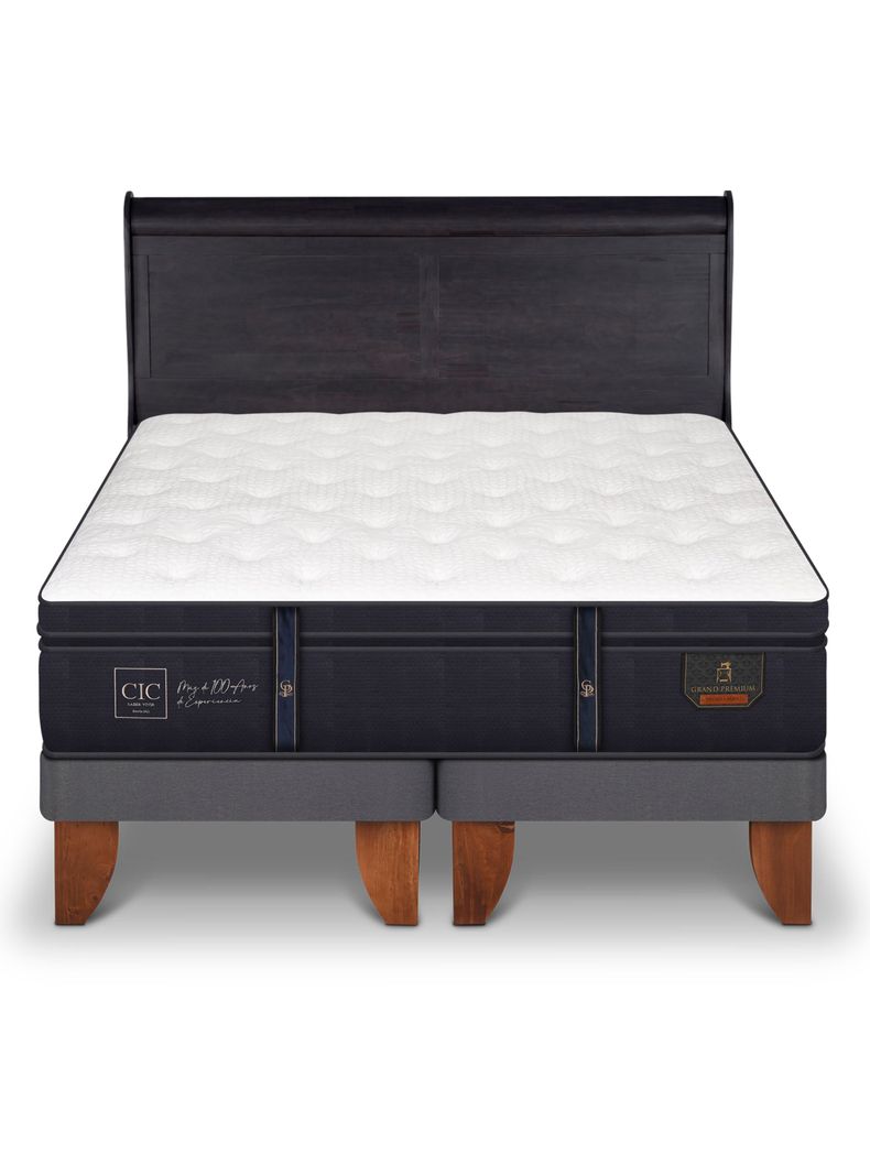 Cama Europea Grand Premium 2 Plazas Base Dividida + Respaldo Miro Negro-2