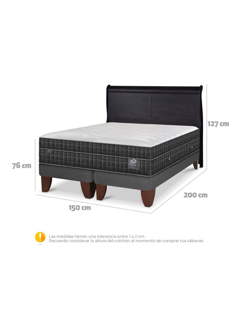 Cama Europea Lux 2 Plazas Base Dividida + Respaldo Miro Negro-1
