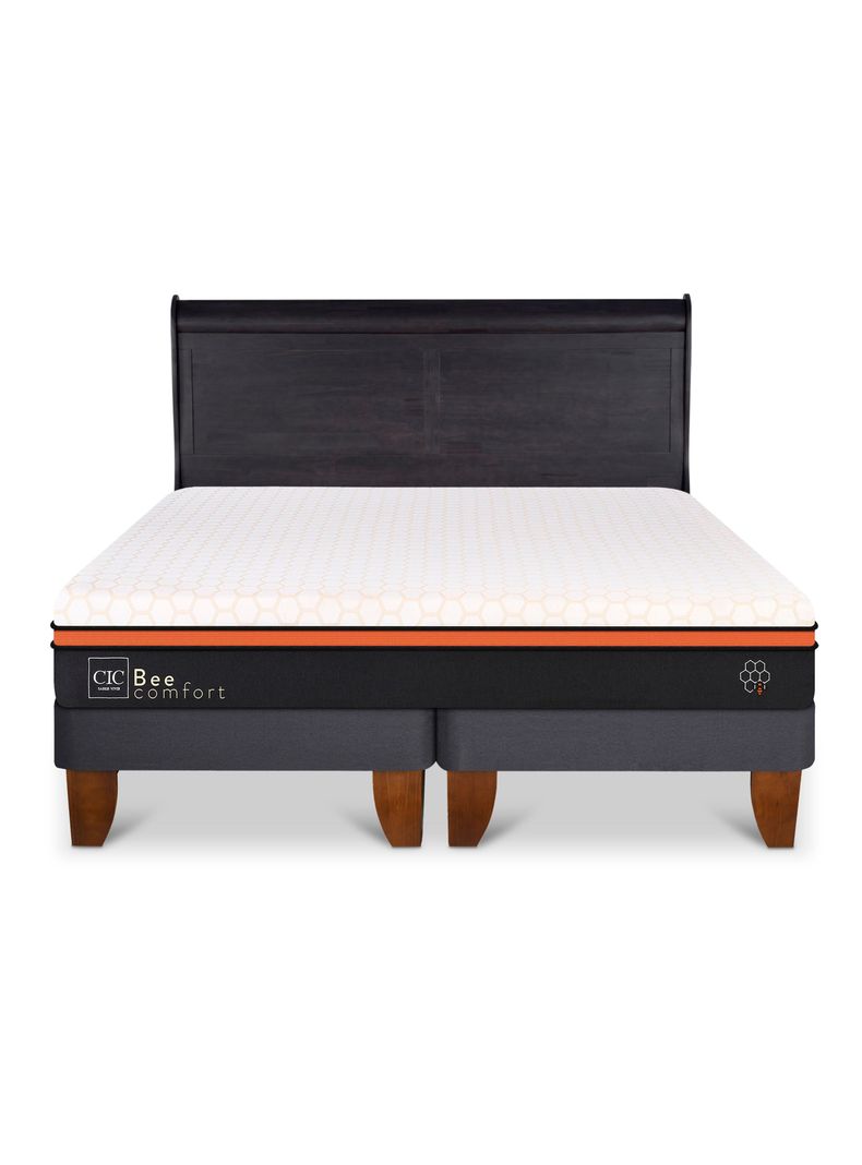 Cama Europea Bee Comfort 2 Plazas Base Dividida + Respaldo Miro Negro-2