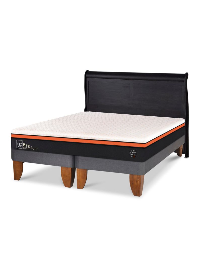 Cama Europea Bee Comfort 2 Plazas Base Dividida + Respaldo Miro Negro-0