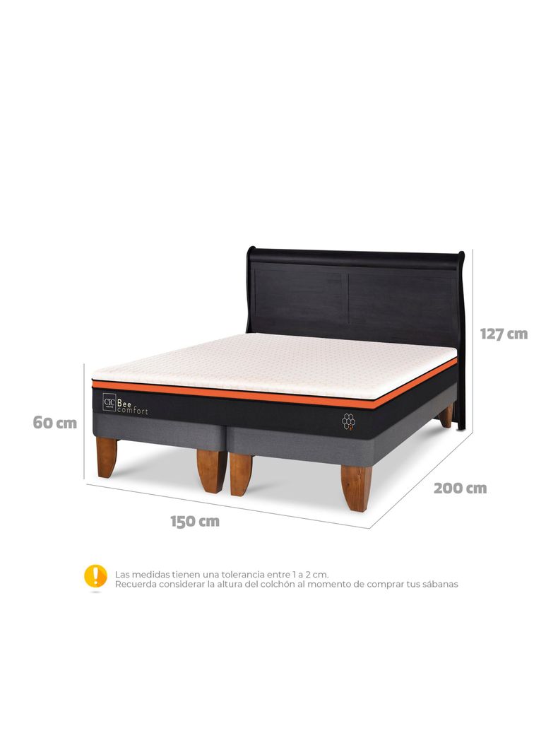 Cama Europea Bee Comfort 2 Plazas Base Dividida + Respaldo Miro Negro-1