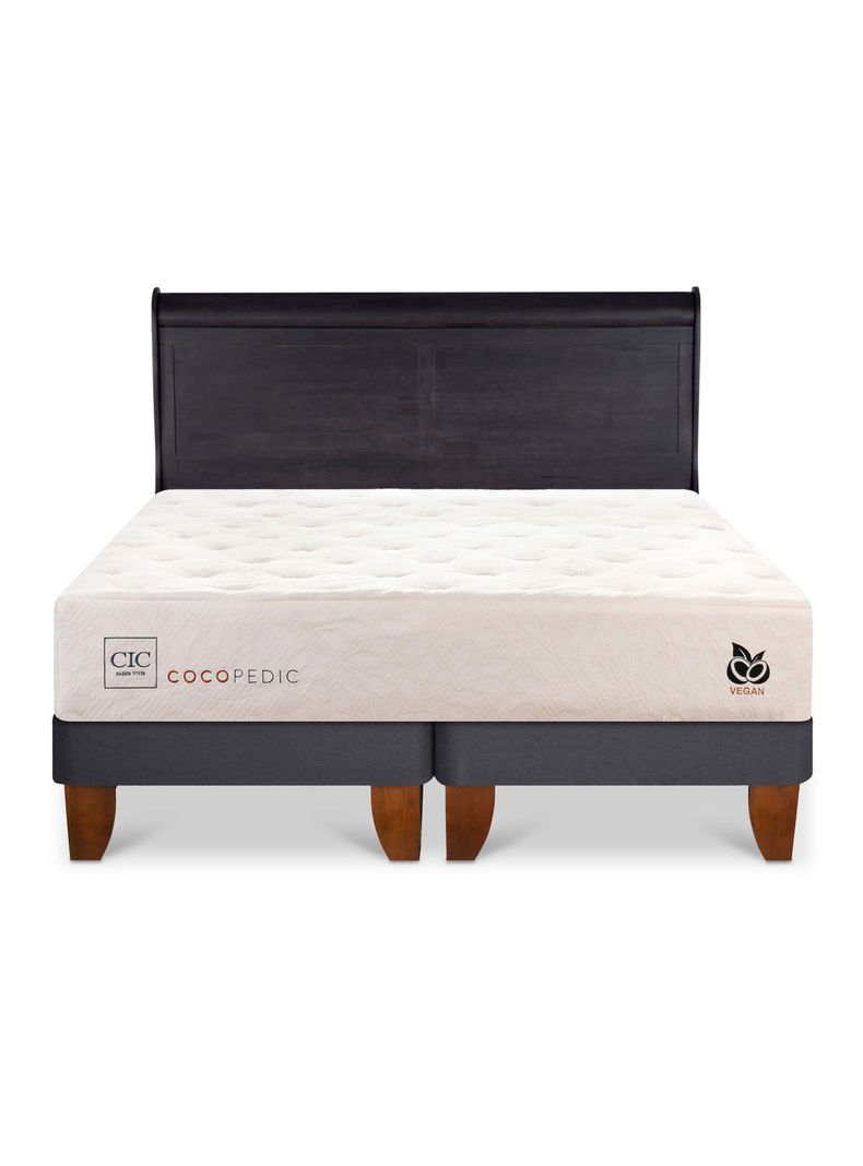Cama Europea Cocopedic 2 Plazas Base Dividida + Respaldo Miro Negro-2