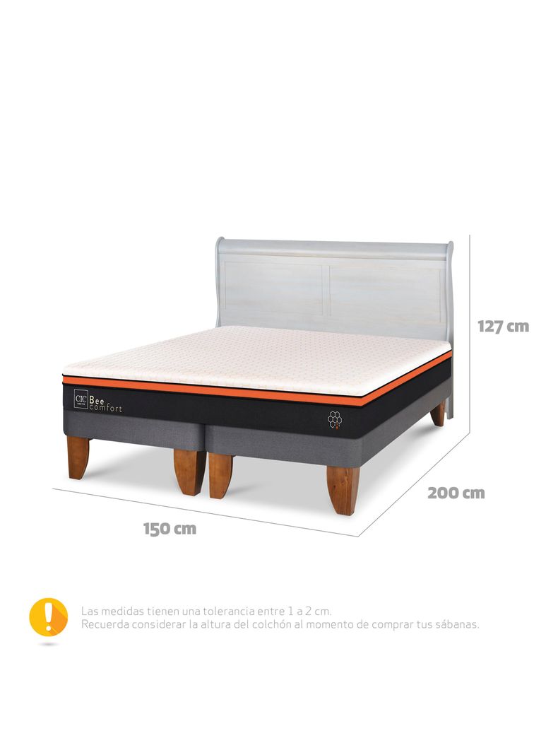 Cama Europea Bee Comfort 2 Plazas Base Dividida + Respaldo Miro Alpino-1