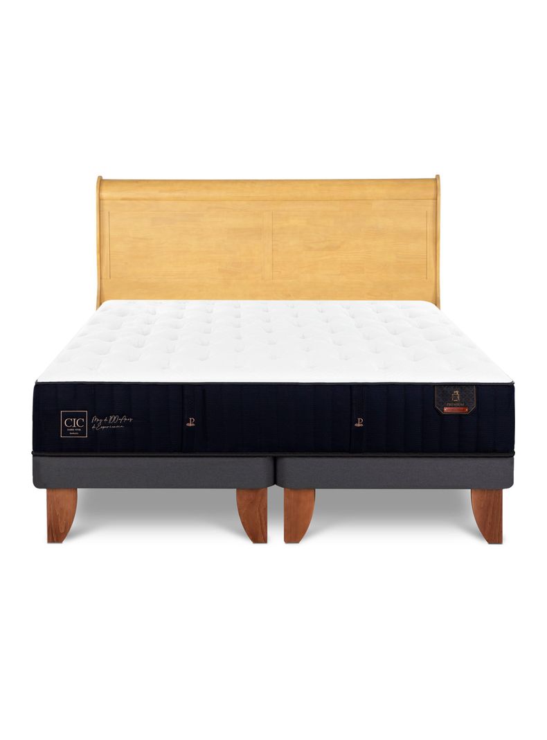 Cama Europea Premium 2 Plazas Base Dividida + Respaldo Miro Mostaza-2