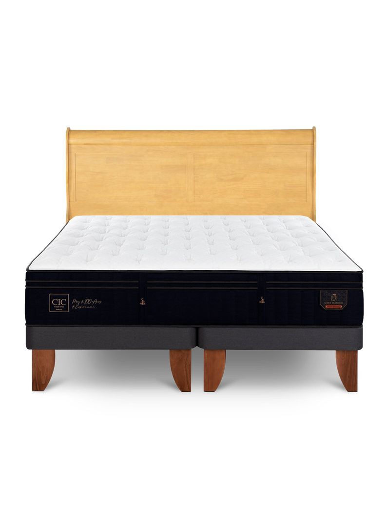 Cama Europea Super Premium 2 Plazas Base Dividida + Respaldo Miro Mostaza-2
