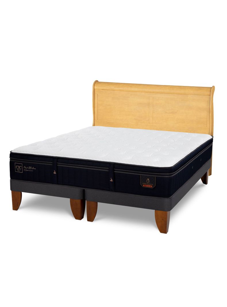 Cama Europea Super Premium 2 Plazas Base Dividida + Respaldo Miro Mostaza-0