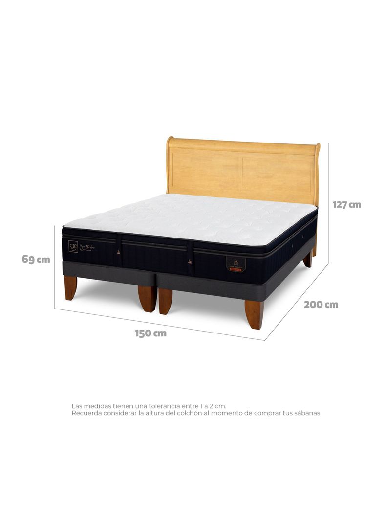 Cama Europea Super Premium 2 Plazas Base Dividida + Respaldo Miro Mostaza-1