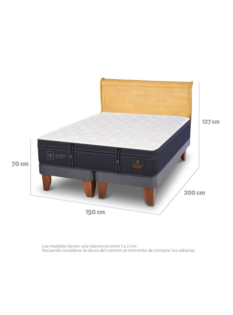 Cama Europea Grand Premium 2 Plazas Base Dividida + Respaldo Miro Mostaza-1