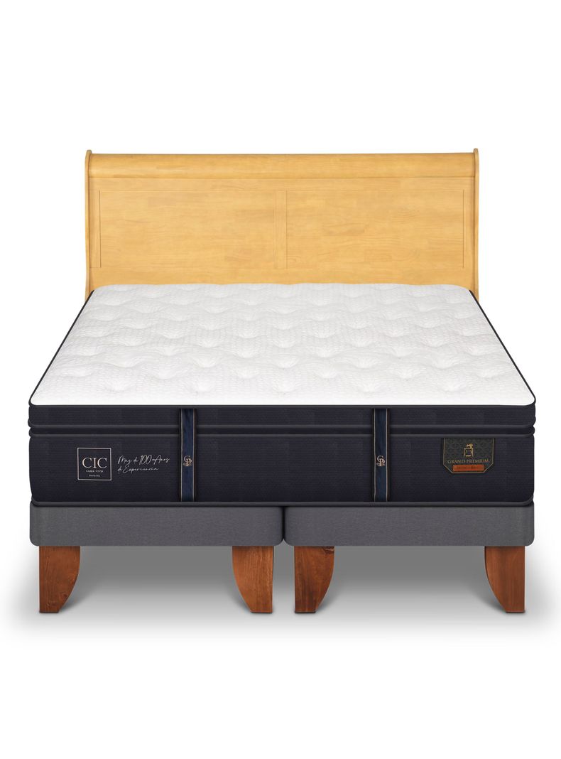 Cama Europea Grand Premium 2 Plazas Base Dividida + Respaldo Miro Mostaza-2