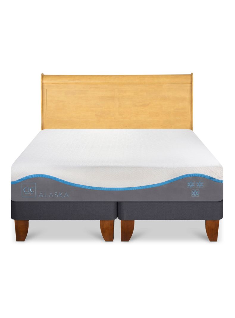 Cama Europea Alaska 2 Plazas Base Dividida + Respaldo Miro Mostaza-2