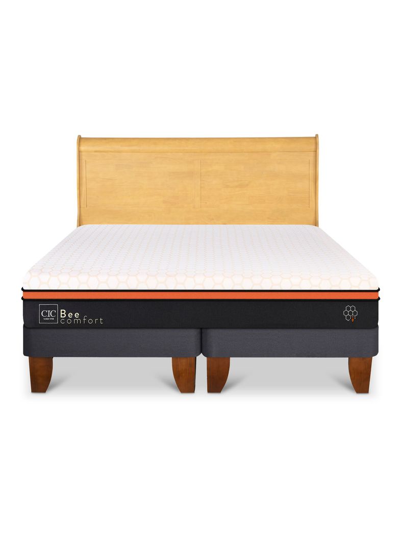 Cama Europea Bee Comfort 2 Plazas Base Dividida + Respaldo Miro Mostaza-2