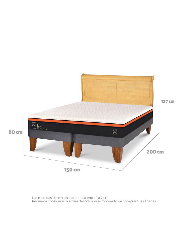 Cama Europea Bee Comfort 2 Plazas Base Dividida + Respaldo Miro Mostaza-1