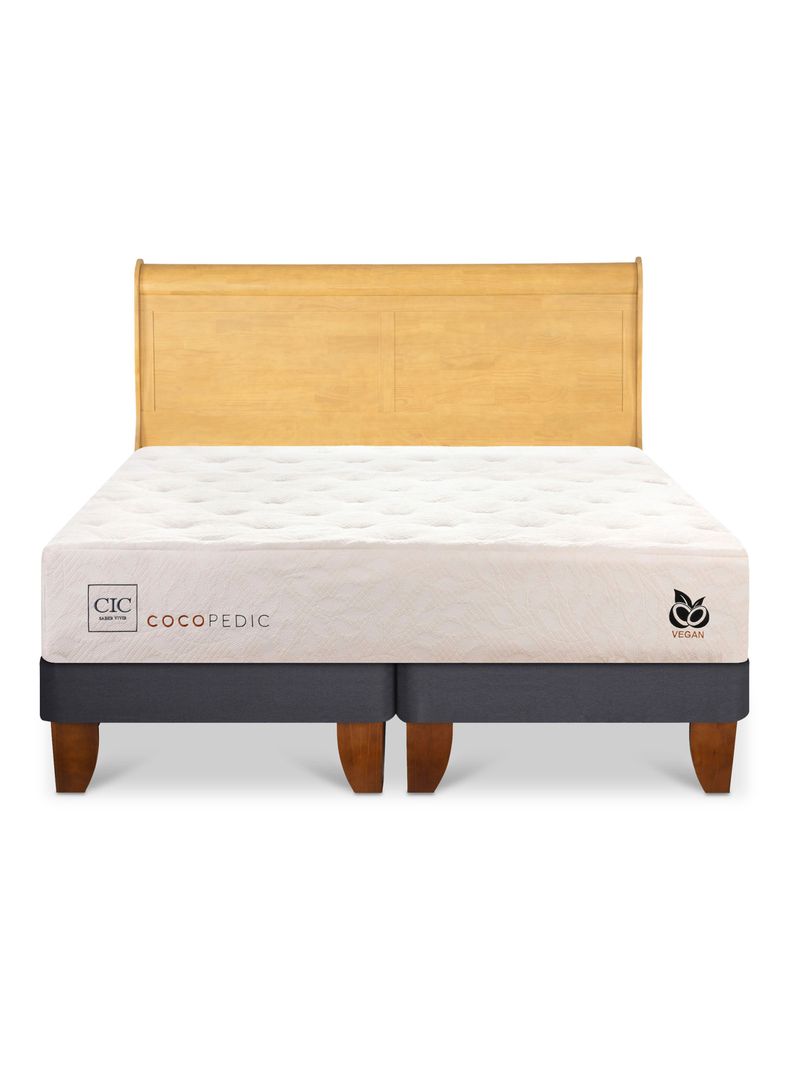 Cama Europea Cocopedic 2 Plazas Base Dividida + Respaldo Miro Mostaza-2